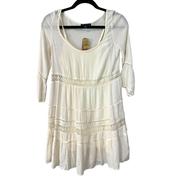 NWT American Eagle Cream Boho Semi Sheer Overlay Lace Size XS Lacy Fairy - Picture 1 of 12